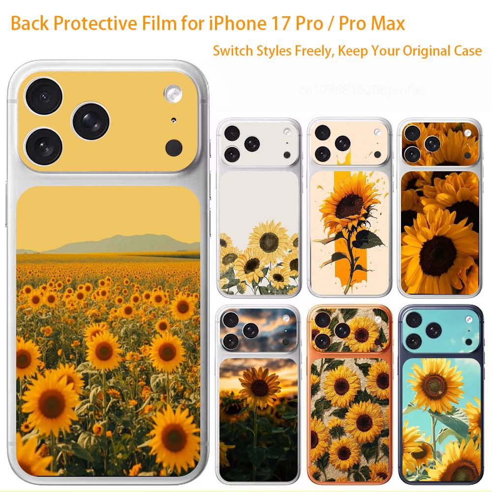 Премиальная наклейка-обертка 'Подсолнух' для iPhone 17 Pro/Max, Защитная декаль на заднюю рамку и камеру (Не чехол)