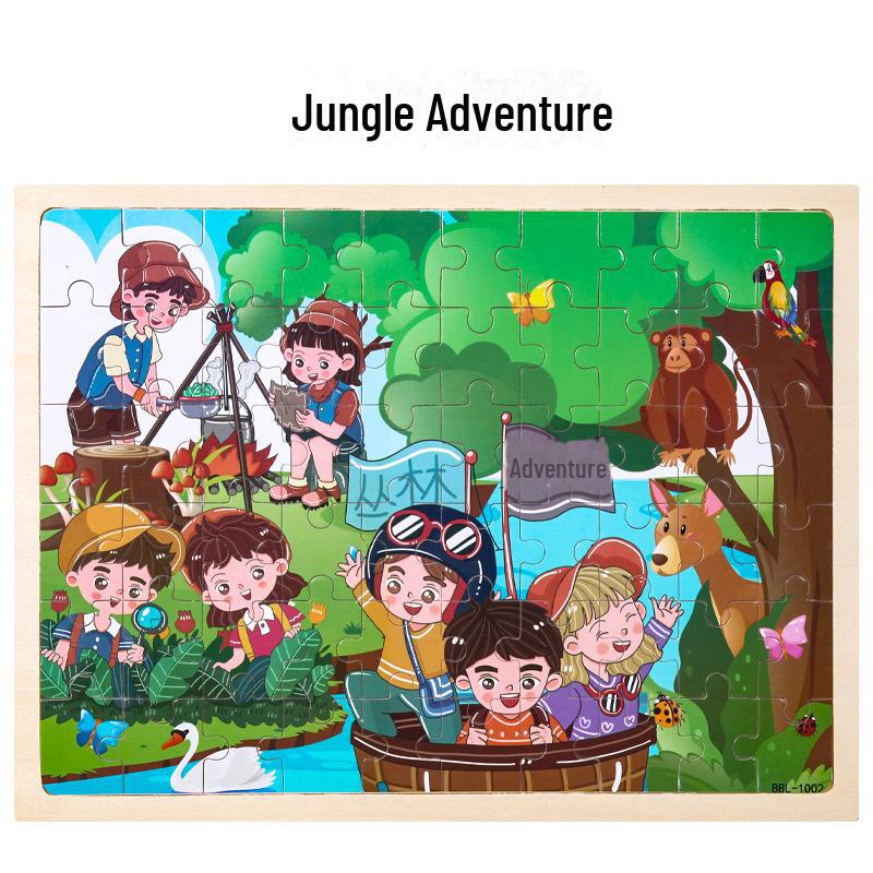 60-Piece Children's Educational Puzzle Set Featuring Jungle Adventure, Fire Rescue, and Various Cartoon Characters.