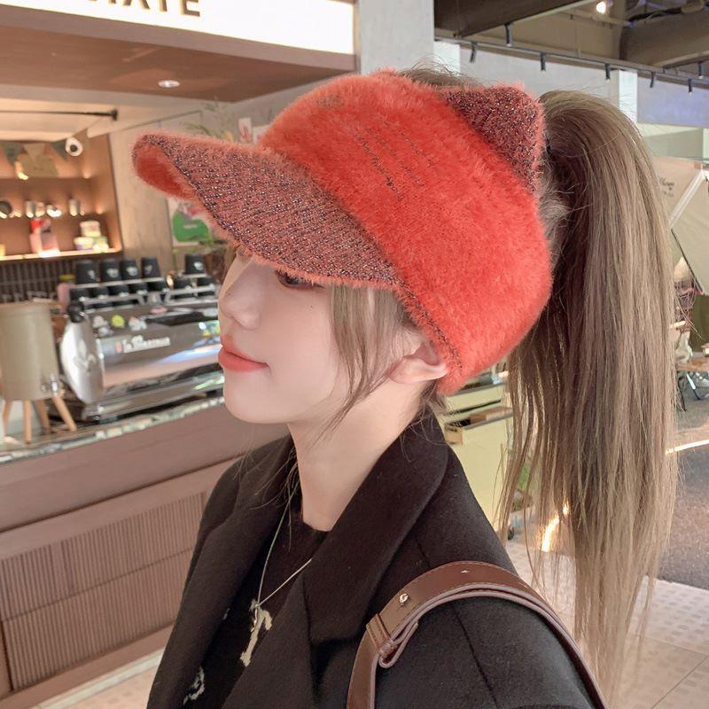 Ponytail hat women's autumn and winter fleece fashion knitted baseball cap women's wool empty top hat winter