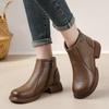 Ботильоны из натуральной кожи осень-зима, женская обувь, круглый носок, квадратный каблук, молния, ручная работа, женские ботинки для отдыха, короткие ботинки для мам