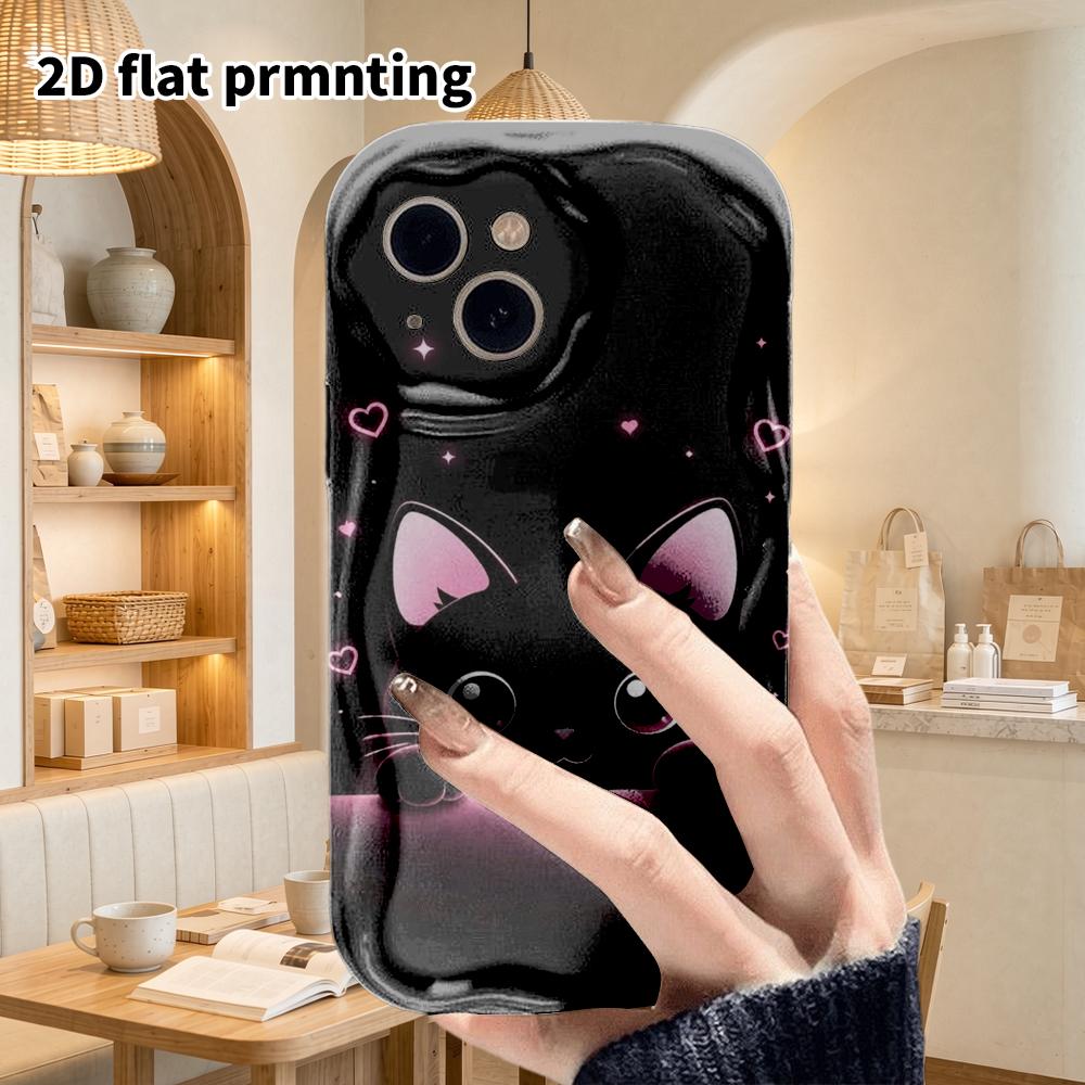 Phone Case: 2D flat design suitable for iPhone 18 17 16 15 14 13 Pro film protective case, couple style, little black cat peeking, Christmas and Hallo