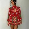 Women's 3D Christmas Tree Print Mock Neck Long Sleeve Dress, Raglan Sleeve Fake Two Piece Mini Dress