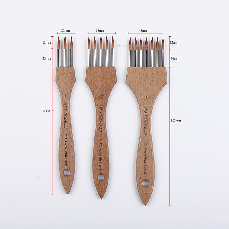 3pcs Multi-toothed Nylon Wool Flat/pointed-head Painting Brush Art Set Supplies Watercolor/ Acrylic Painting Creation Brushes