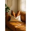 Vintage Tan Leather Pillow Cover: Cowhide & Cotton Linen Gift For Her Him Birthday Anniversary