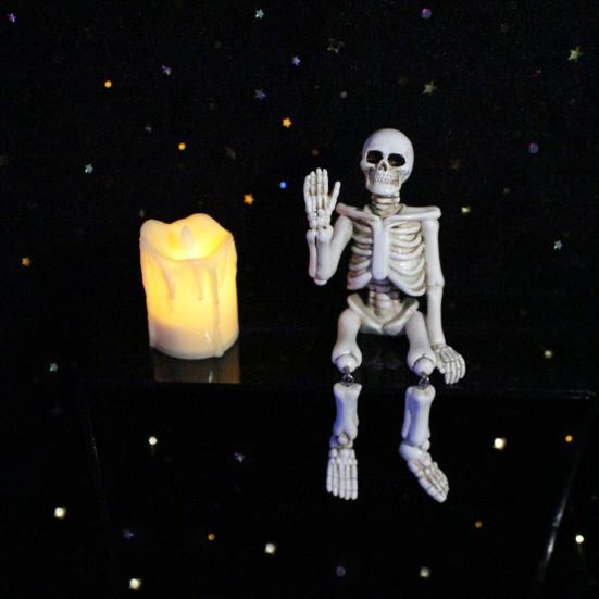 Swing Leg Skeleton Figurine Sitting Skull Resin Statue Sculpture Home Office Desktop Garden Decoration Ornament Halloween Birthday Gift