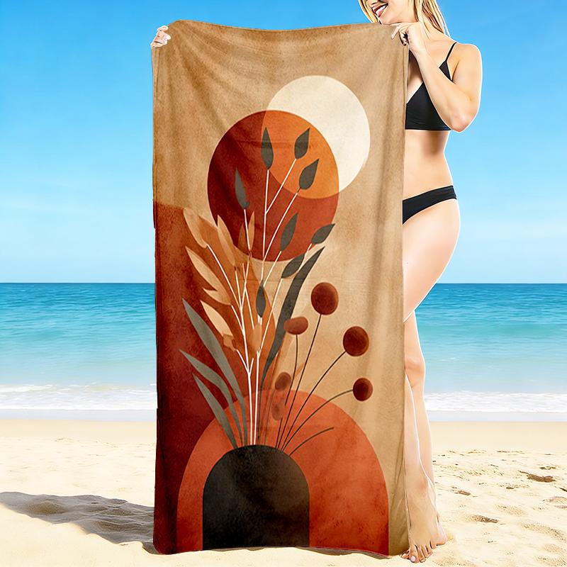 1Pc Abstract Floral Composition Beach Towel, Quick Dry, Multi-Use for Beach Pool Gym Yoga Home Travel, Christmas, Halloween, Xmas Gift M92878