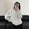 Semi-zipper Short Sweatshirt for Women In Spring, Autumn and Winter New Polo Stand Collar Pullover Loose American Sports Top