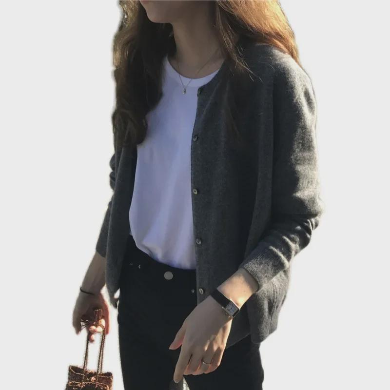 Spring 2025 High-End Women's Gray Knitted Cardigan - Versatile Short Sweater