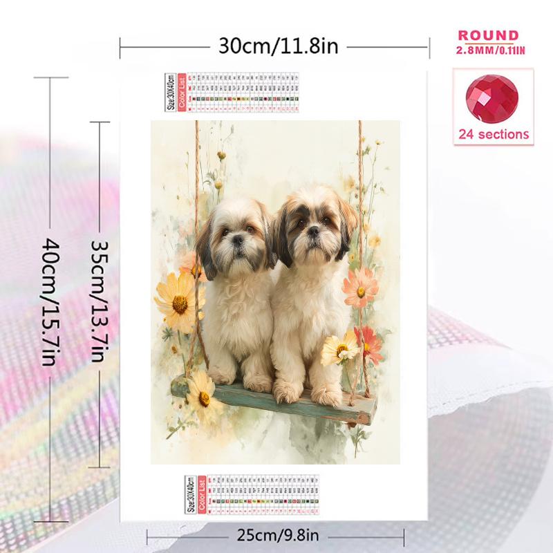 Two Shih Tzus Pattern 3pcs 100% Round Full Drill 5D DIY Diamond Painting Embroidery Cross Stitch Rhinestone Décor