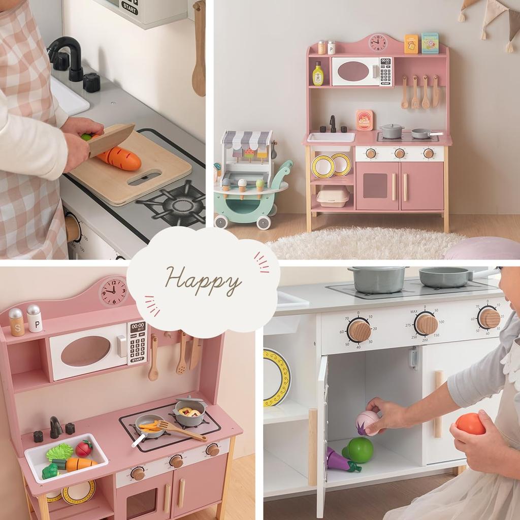 Bon Мебель для ролевых игр с образовательной мини-розовой кухней для помещений, Деревянная, Широкая, Посуда, Микроволновая печь, Раковина, Игрушка, Игрушка, Кухня, Игра, Подарок,