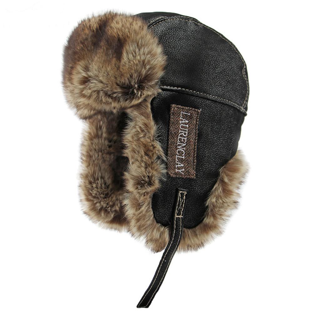 Winter Hat Thick Warm Men Women Fur Hat Male Windproof PU Leather Ski Earflap Cap Hat