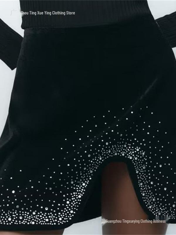 Элегантная мини-юбка из бархата с высокой талией в европейском и американском стиле для женщин - Коллекция Осень/Зима 2026