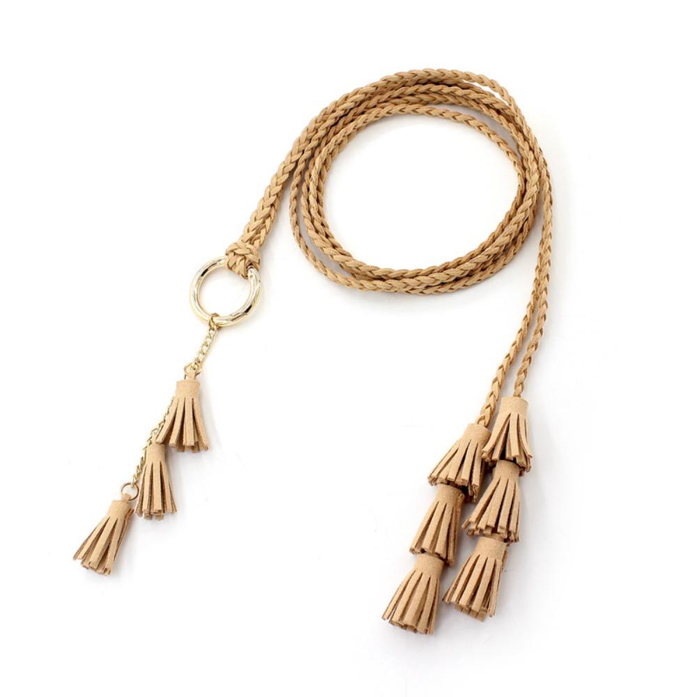 Solid Color Braided Tassel Belt Tassel Detail Dress Waistband New Knit Belt Casual Wear