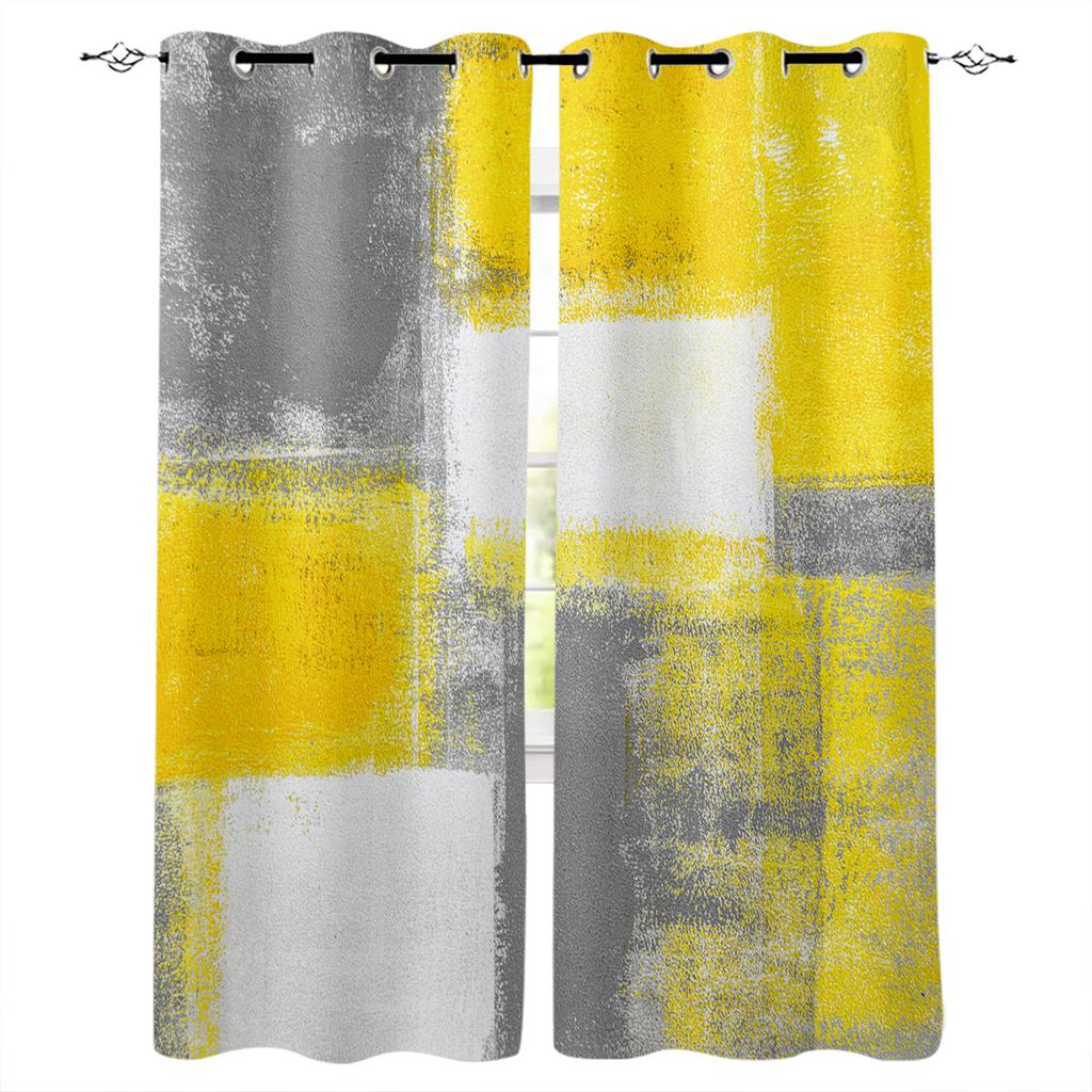 Желто-серые абстрактные художественные текстурированные шторы для спальни, кухни, оконные занавески, занавески для гостиной