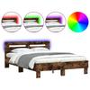 LED Backlit Bed Frame with Headboard Smoked Oak 120x200 cm