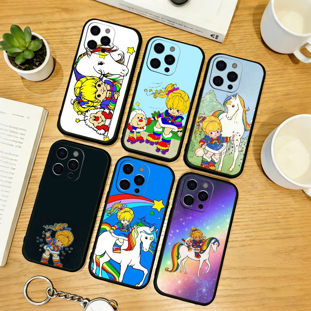 Cute Retro Rainbow Pony Phone Case For iPhone 17,16,15,14,13,12,11 Plus,Pro Max,XS,Soft Silicone Black Cover