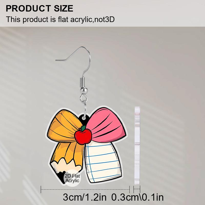 2D Flat Bow Pen Pattern Acrylic Dangle Earrings Teacher's Day Thanksgiving Day Teacher Appreciation Week Gift Graduation Back To School Jewelry