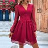 Women's Fashion Summer Solid Color Print Long Sleeve V-Neck Sexy Casual Dresses