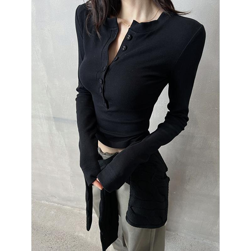 Белая базовая рубашка женская весна новая однобортная спереди плечо облегающая Spice Girl футболка с длинным рукавом топ модный