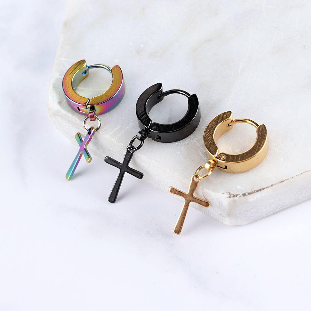 1Pc Punk Gothic Piercing Stainless Steel Cross Stars Dangle Earrings Ear Stud Pendant