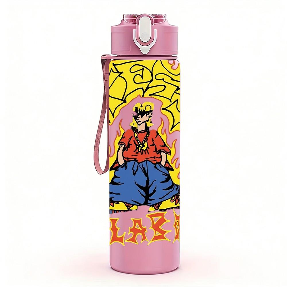 1PC Yellow Cartoon Comic 750ml sports water bottle leakproof straw lid outdoor office home