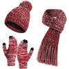3 In 1 Winter Hats Scarfs for Women Gloves Set Warm Knit Beanie Hat Scarf Set Neck Scarves for Women Men