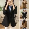 Women Suit Coat with Padded Shoulder Lapel Long Sleeve Two Button Pockets Suit Jacket Solid Color