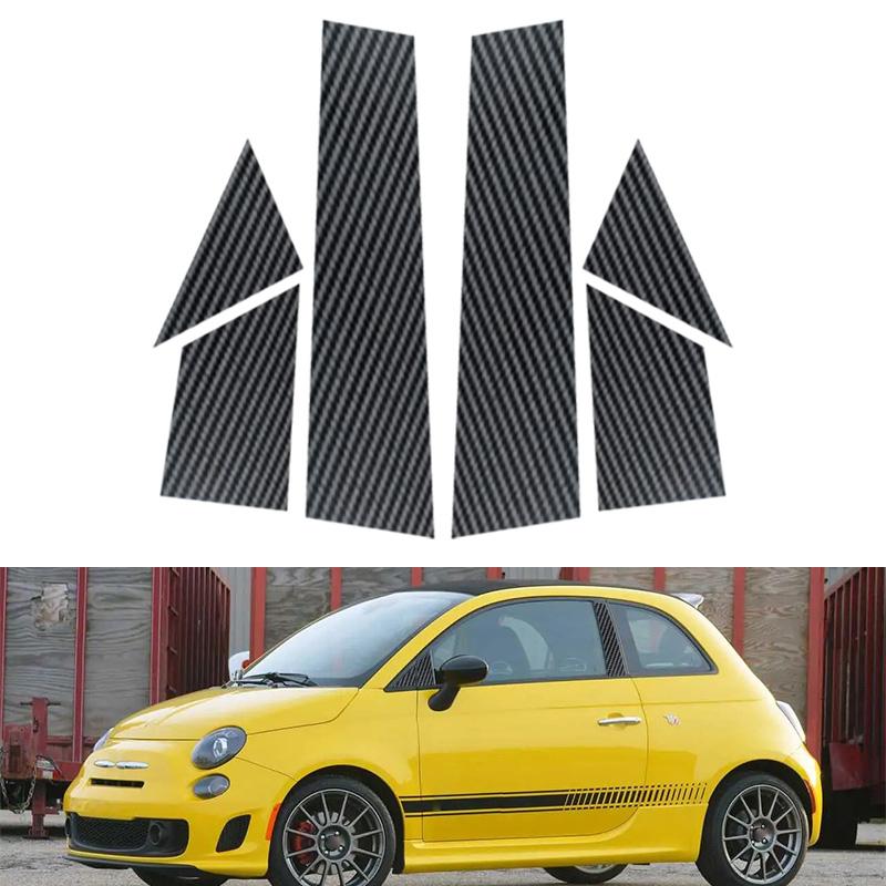 6 шт., карбоновое волокно, центральная часть окна двери автомобиля, средняя стойка, стойка BC, зеркальный эффект, наклейка на отделку, подходит для Fiat 500 2010-2020