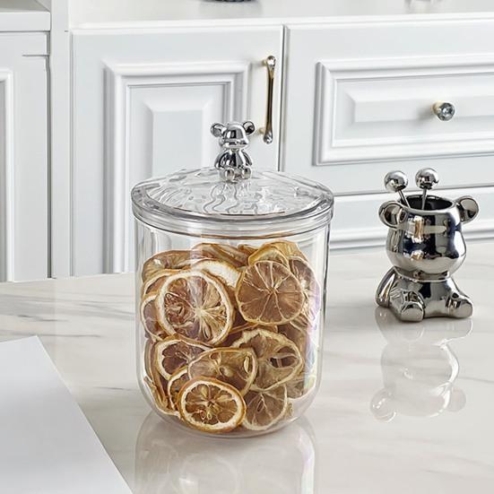 900/1400ML Clear Sealed Jar with Bear Handle Airtight Lid Large Capacity Multi-functional Dry Goods Nuts Grain Cereal Seasoning Tea Leaf Container