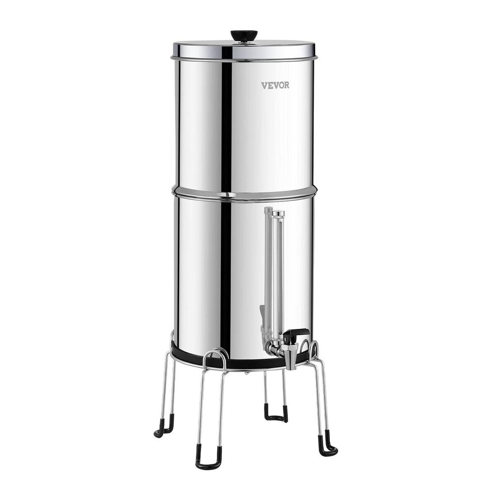 Gravity-fed Water Filter System, 2.25G 304 Stainless-Steel Countertop Water Filtration System, Reduces Lead and up to 99% of Chlorine, with 2 Ceramic