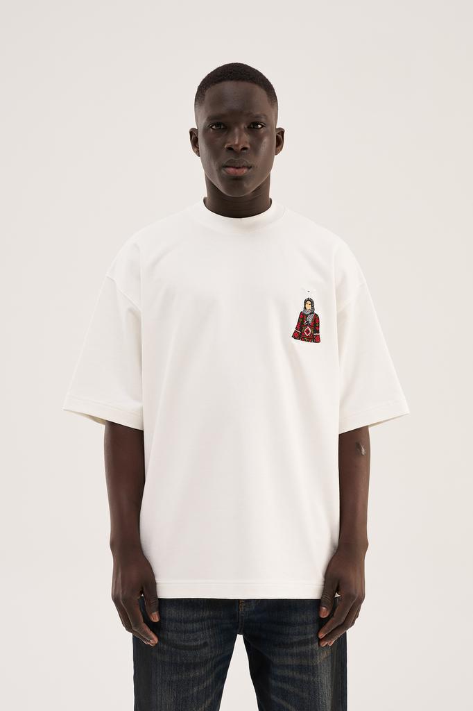 Men's Oversized T-shirt with Ethnic Embroidery – Interlock Machinist – Ecru S