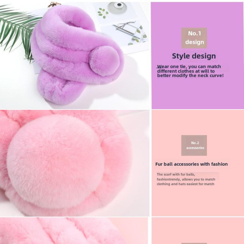 Real Rabbit Fur Scarf, Thickened Rex Rabbit Hair Big Ball Three-tube Japanese Scarf for Men and Women In Autumn and Winter, Keeping Women's Neck Warm