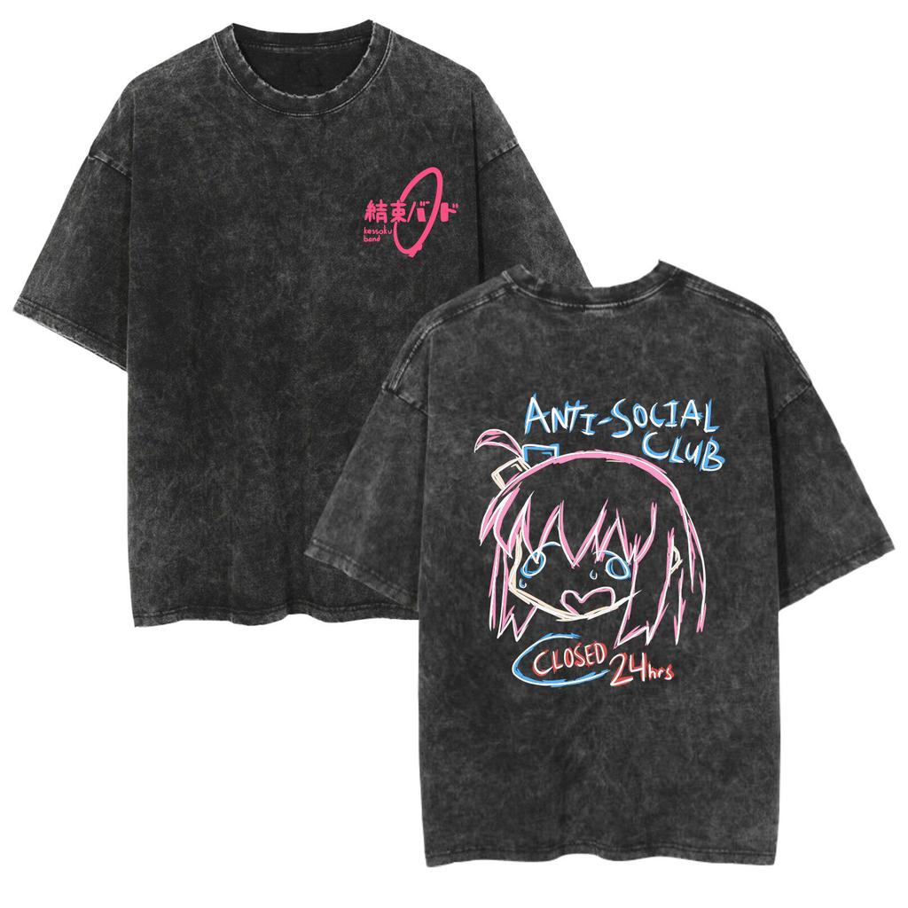 Washed T-shirt with Anime Design of Fairy Tail. Casual Cotton Summer Short-sleeved T-shirt for Both Men and Women