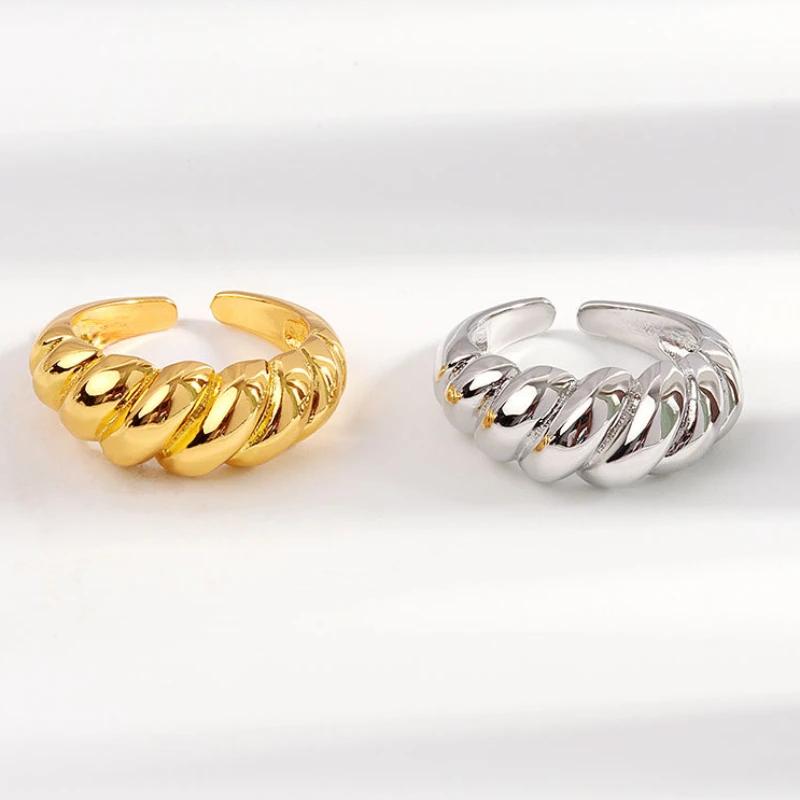 18K Gold Plated Stainless Steel Twist Bread Design Ring Croissant Adjustable Rings for Women Thick Stacking Band Couple Jewelry