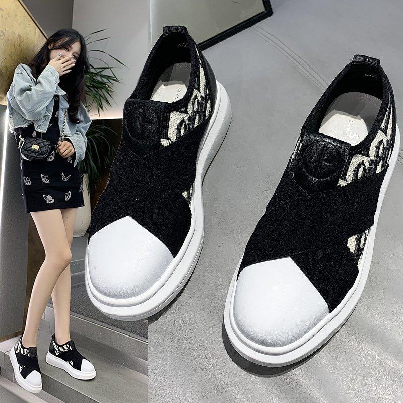 New Fashionable Versatile Flying Woven Breathable Round Head Low Heel Elastic Cloth Casual Women's Shoes Comfortable and Versatile