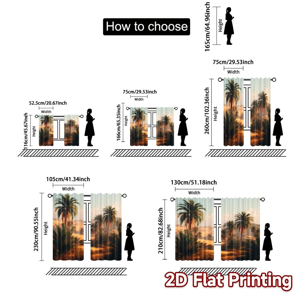 2pcs, 2D FLAT PRINTING Curtains (Without Rod) Desert Oasis Print Chic Curtains Versatile Polyester Curtains Outdoor Decorations