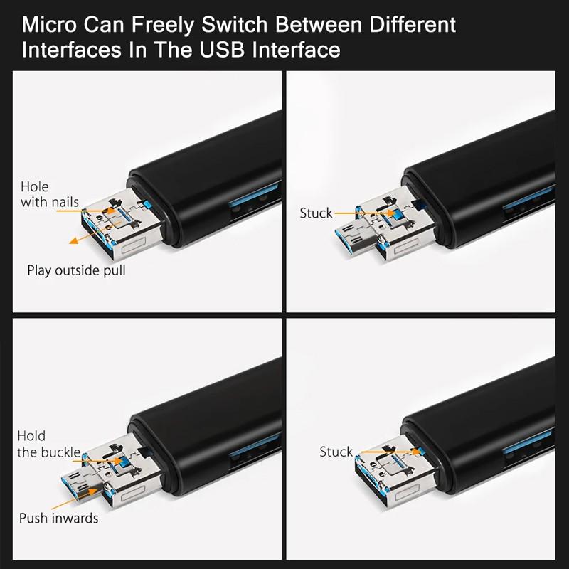 5 в 1 Многофункциональный USB 3.0 Тип C / Usb / Micro Usb / Tf Устройство чтения карт памяти Адаптер для чтения карт OTG