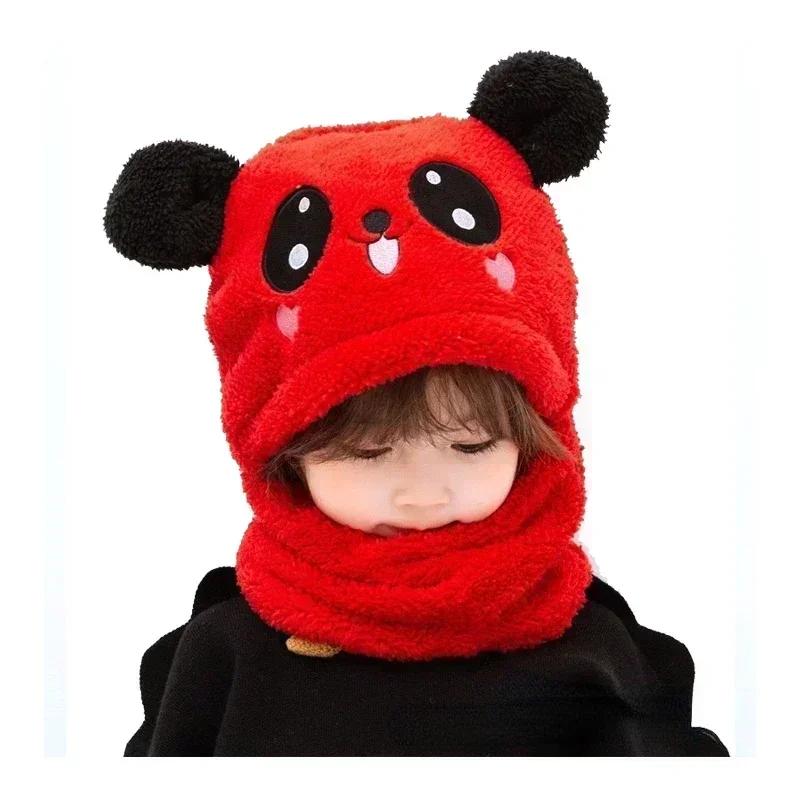 Cartoon Hat for Girls Boys Scarf Thicken Cap Winter Hat for Kids Newborn Baby Stuff Children Hat Plus Fleece Kids Caps