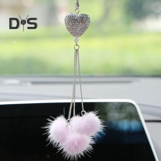 Подвесной кулон в форме сердца, аксессуары для зеркала заднего вида автомобиля со шнурком, легко подвешиваемые сверкающие подвесные подвески