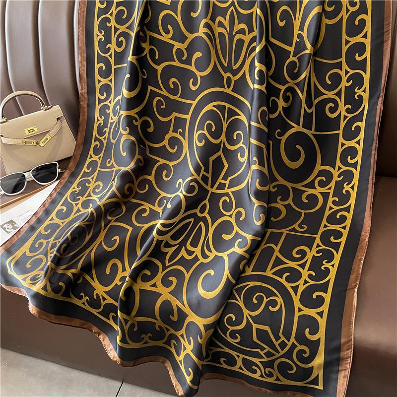 New Simple and Versatile Geometric Fashion Scarf Women's Thin Simulated Silk Shawl Sunscreen Long Large Size Silk