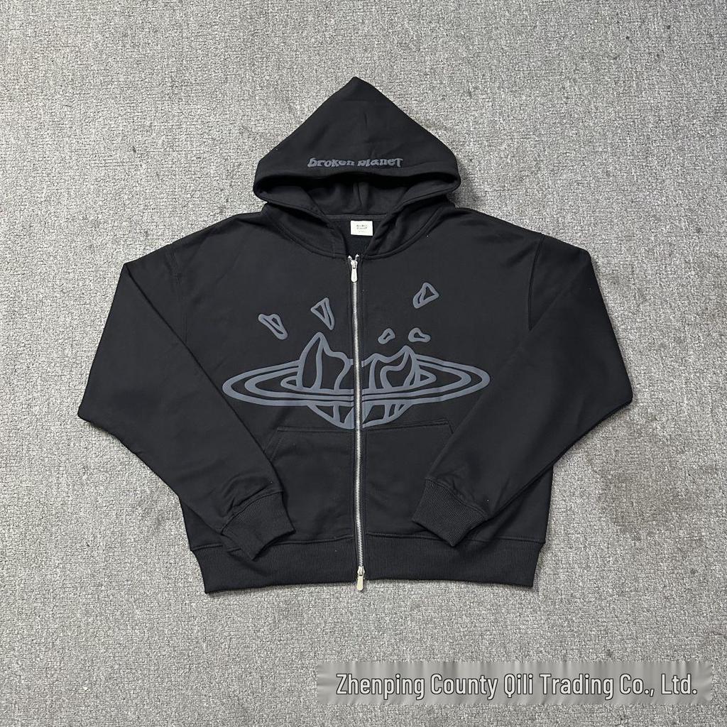 American Trendy Multicolor Graphic Double-Layer Cardigan Hoodie