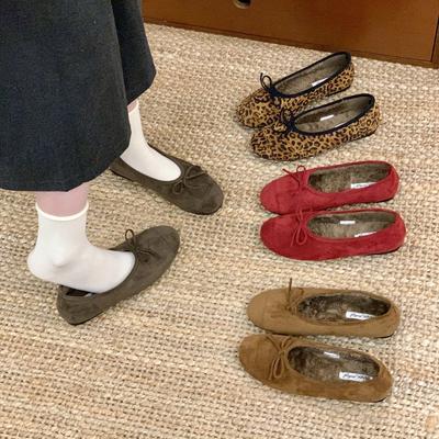 Французские туфли на плоской подошве с леопардовым принтом, маленькие одинарные туфли, женская обувь 2025 осень и зима, туфли бабушки, бархатный бант, универсальные женские туфли