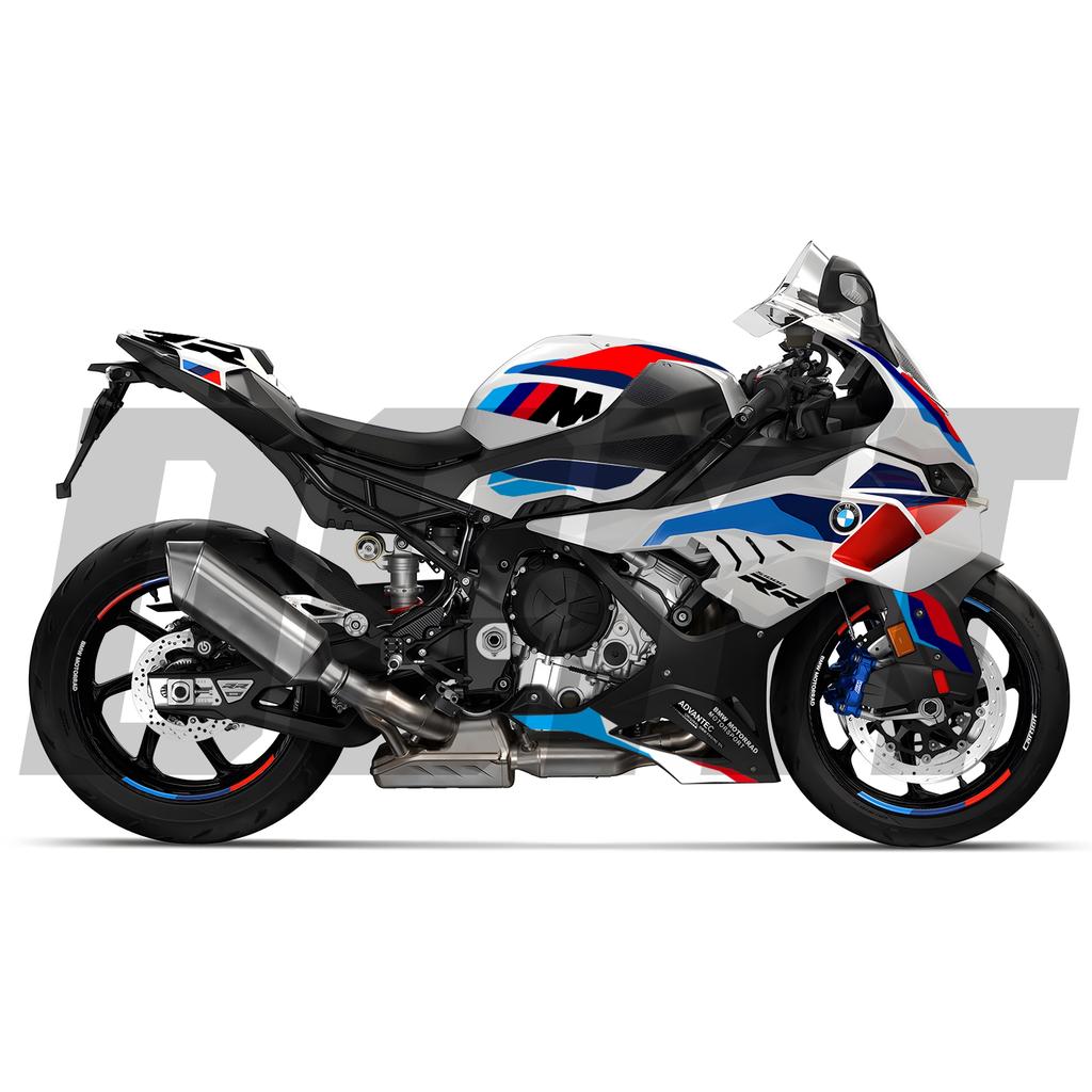 Applicable to BMW S1000RR 2025 whole car sticker, blue and white whole car latte waterproof air guide slot sticker