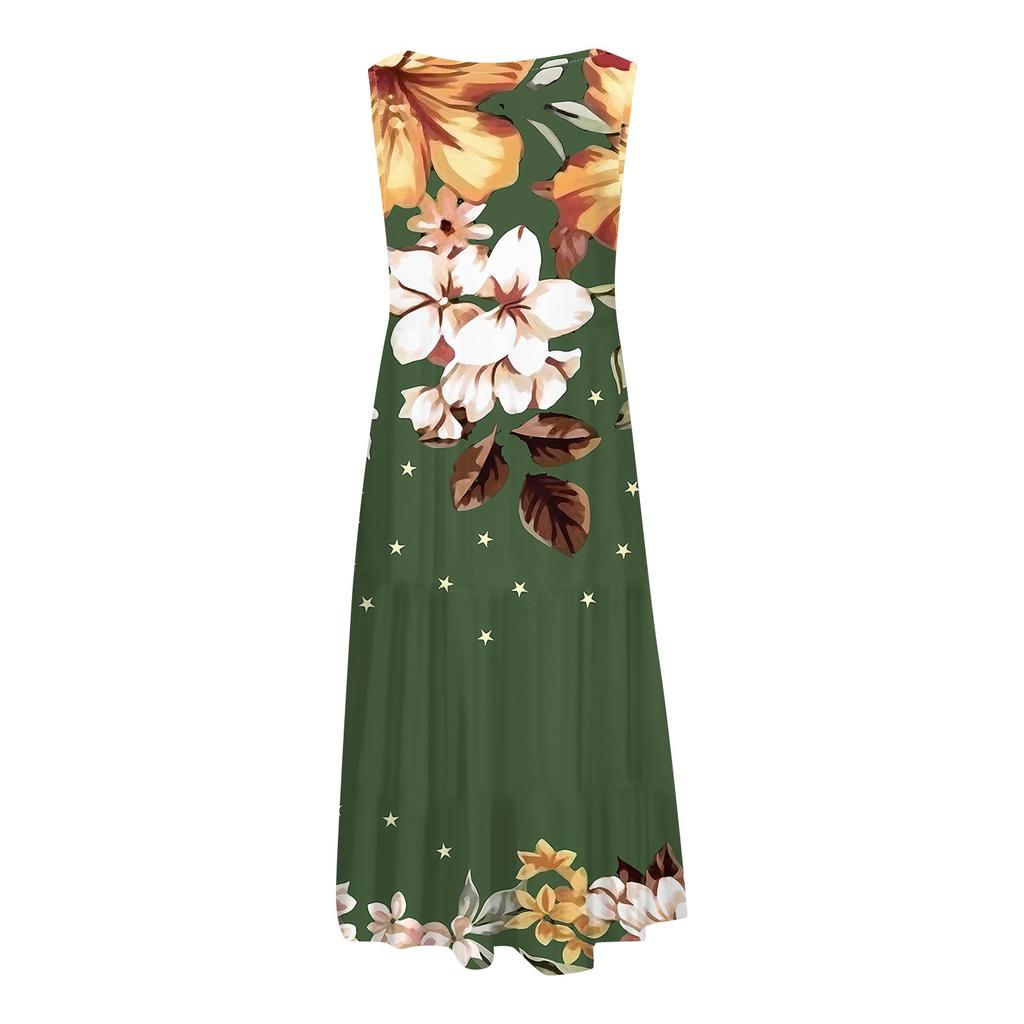 Гавайское платье для женщин, летние весенние плиссированные богемные платья, милые струящиеся пляжные платья без рукавов, прямые платья-майки, платья с круглым вырезом