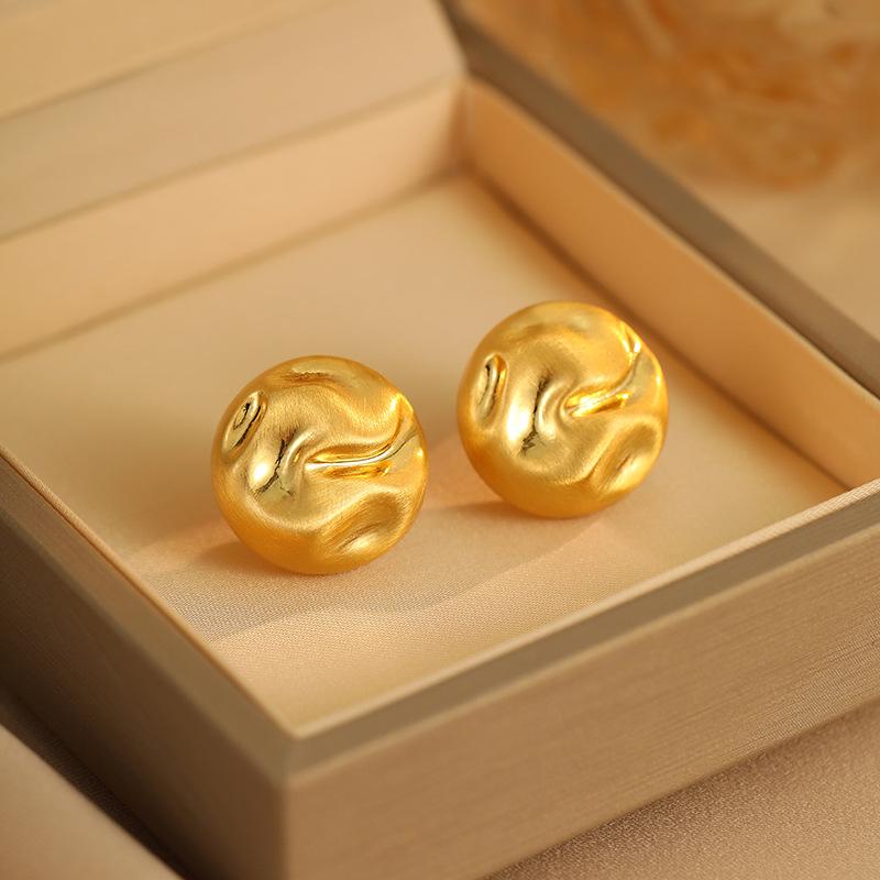 Metal Matte Brushed Stud Earrings Women'S Premium Sense Metal Button Ball Earrings Commuter Versatile Earrings