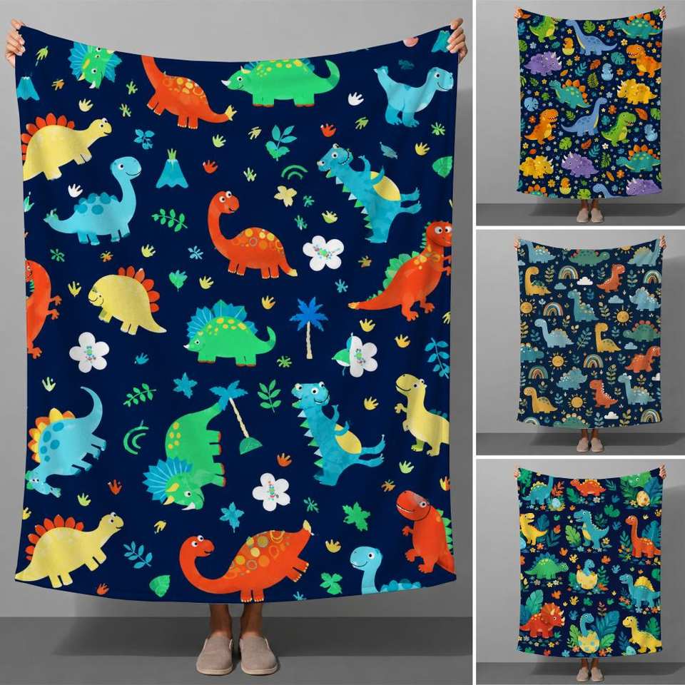 Cute Cartoon Dinosaur Kids Seamless Pattern Art Throw Soft Flannel Throw Blanket for Couch Bed Sofa Warm Cozy All Season
