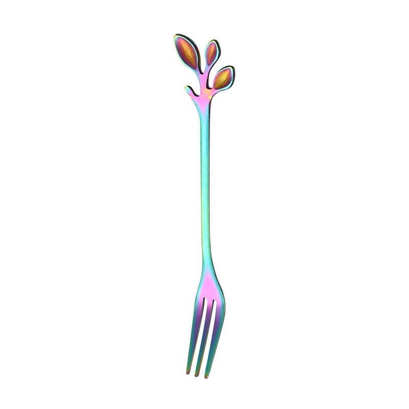 Набор ложек и вилок из нержавеющей стали Golden Leaf — маленькая кофейная, для помешивания, десертная ложка с креативной фруктовой вилкой