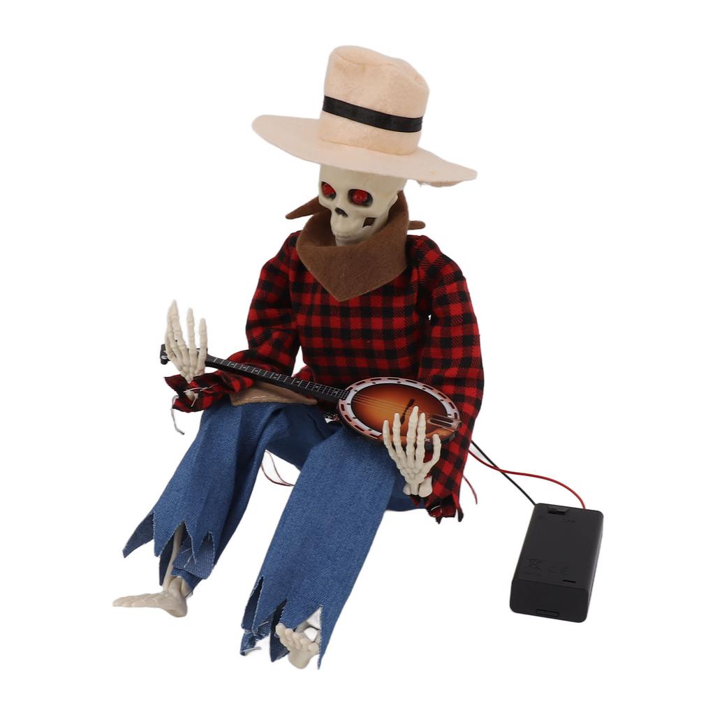 Halloween Cowboy Skull Statue Luminous Eyeball Simulation Halloween Cowboy Skeletons Ornaments for Desktop Decoration