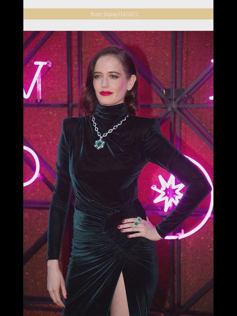 Осеннее платье 2025 года из темно-зеленого бархата с высоким разрезом, украшенное звездами, асимметричное длинное платье