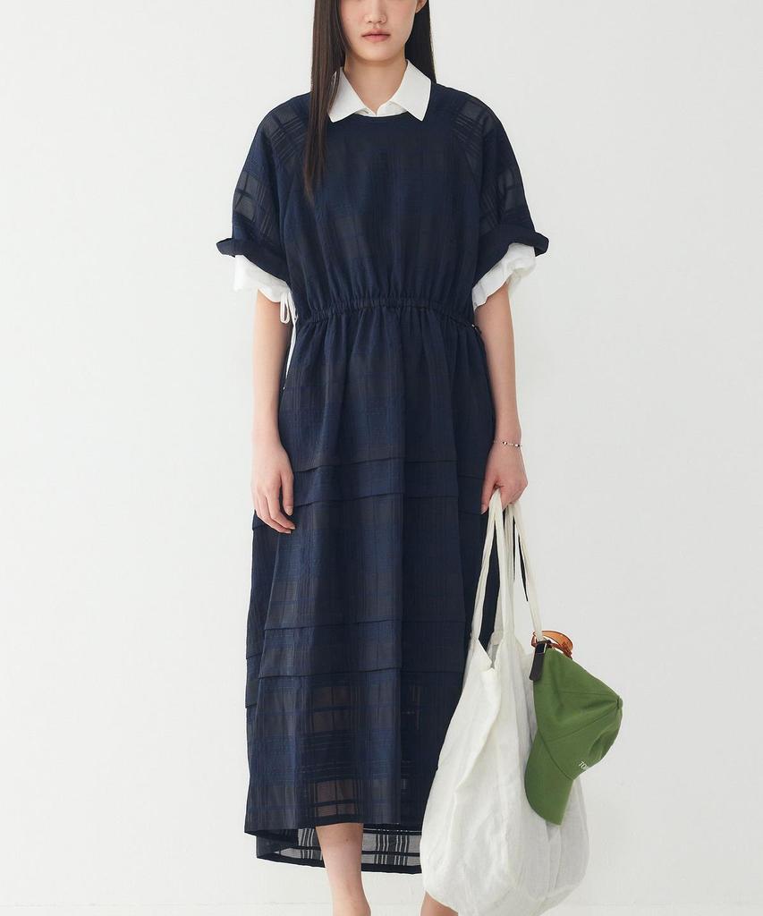 STUDIO TOMBOY Backless See-Through Check Dress_Dark Navy 9106241204